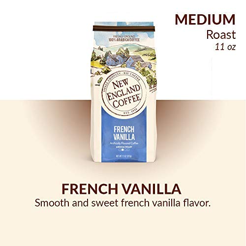 New England Coffee French Vanilla steaming cup inviting aroma and sweetness