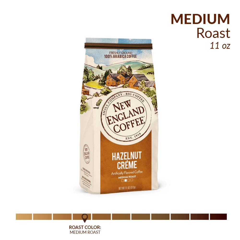 New England Coffee Hazelnut Creme arabica beans close-up highlighting quality