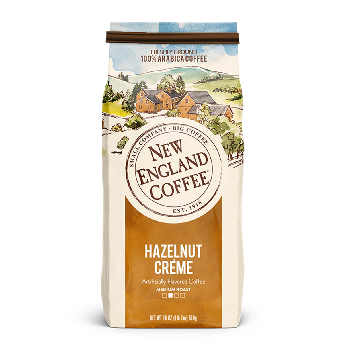 New England Coffee Hazelnut Creme bag with rich aroma for a smooth breakfast ritual