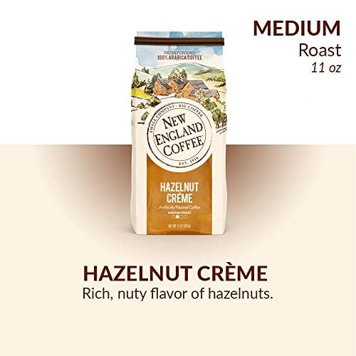New England Coffee Hazelnut Creme ground coffee ready for brew