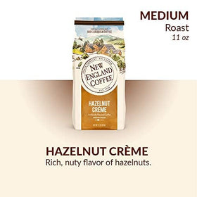 New England Coffee Hazelnut Creme ground coffee ready for brew