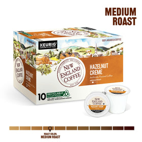 New England Coffee Hazelnut Creme pod closeup highlights rich, nutty notes for a comforting cup.