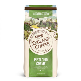 New England Coffee Pistachio Crème bag showing premium packaging and fresh flavor potential