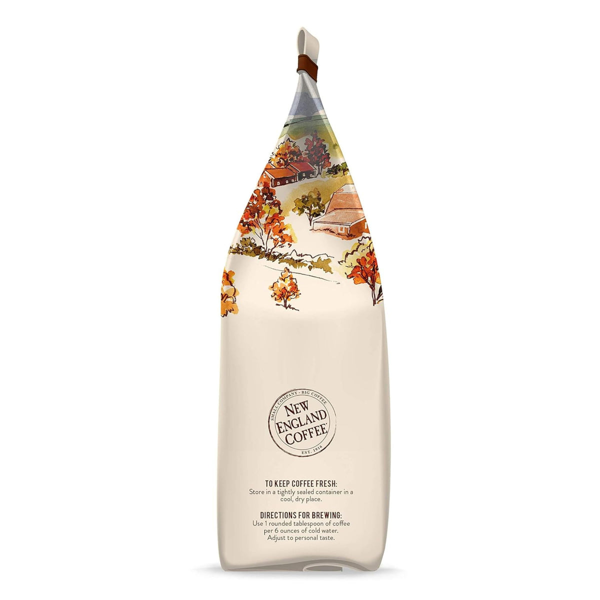 New England Coffee pumpkin spice bag back label with kosher and gluten-free notes.