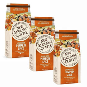 New England Coffee pumpkin spice pack front showing seasonal packaging and flavor appeal.