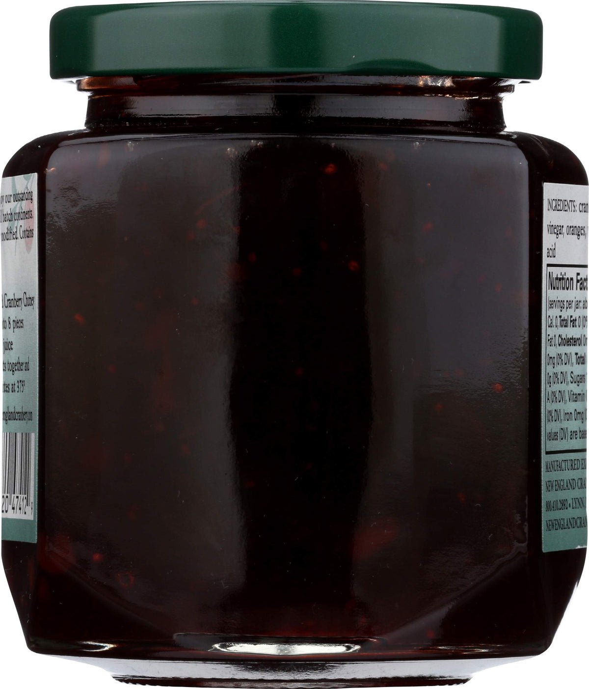Close up of New England Cranberry Chutney label showing walnuts and orange