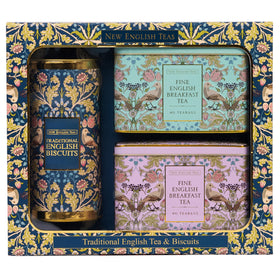 New English Teas gift set box front showcasing elegant botanical design; ideal gift.