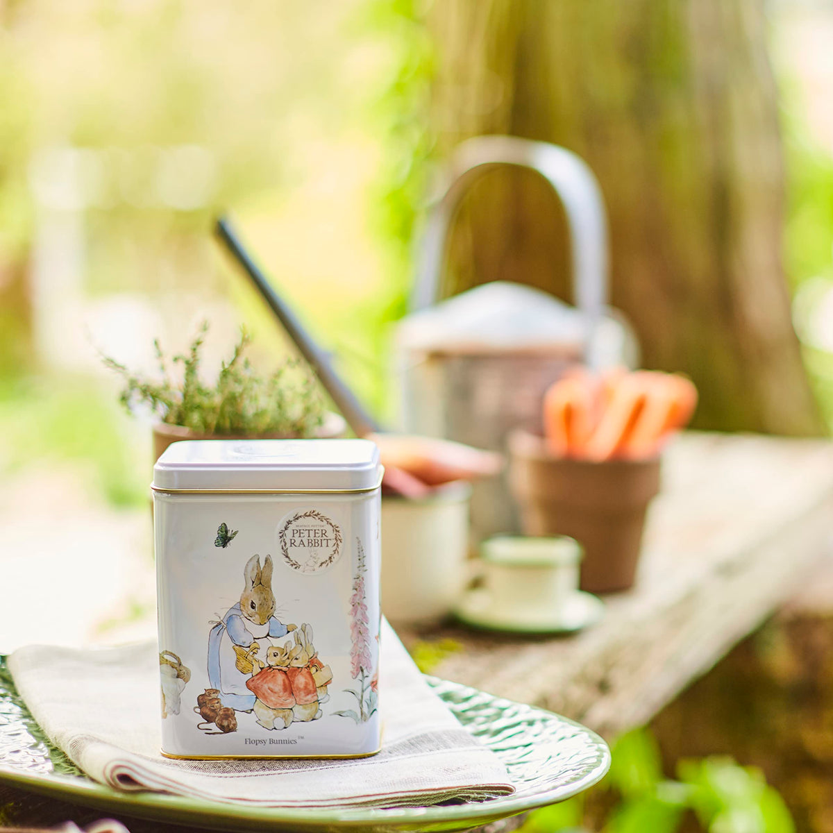New English Teas Jemima Puddle-Duck tin, charming display for kitchen shelves.