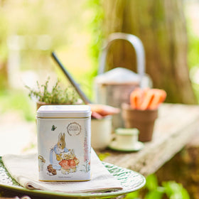 New English Teas Jemima Puddle-Duck tin, charming display for kitchen shelves.
