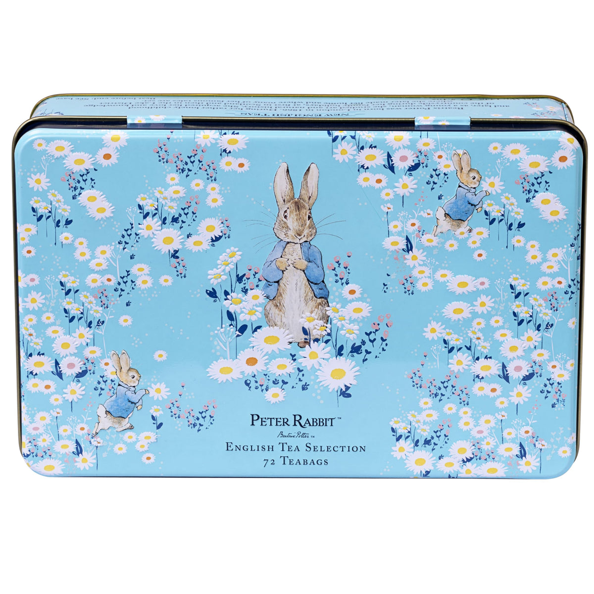 New English Teas Peter Rabbit Daisies tin with 72 teabags for daily rituals.