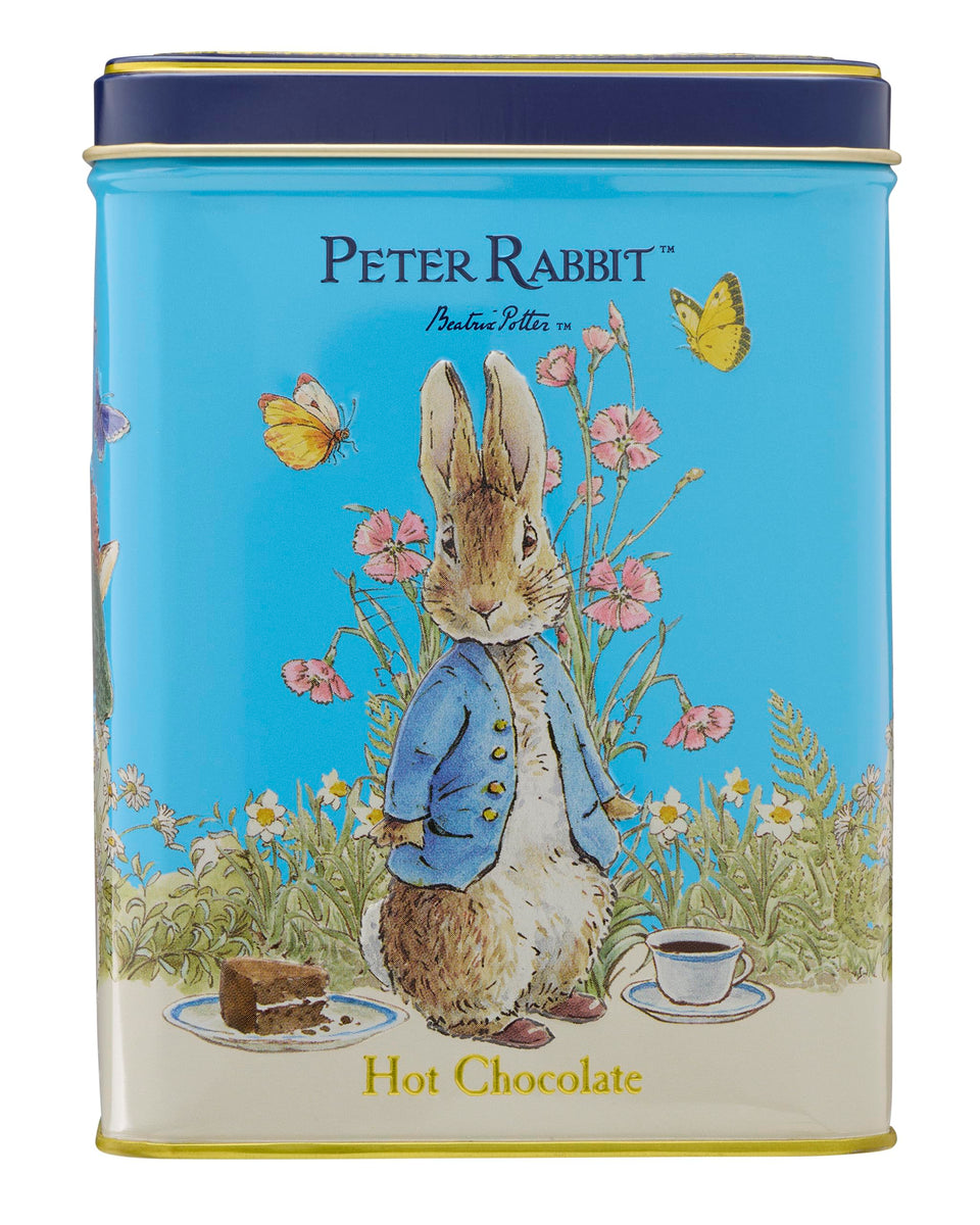 New English Teas Peter Rabbit hot chocolate tin front view for gifting