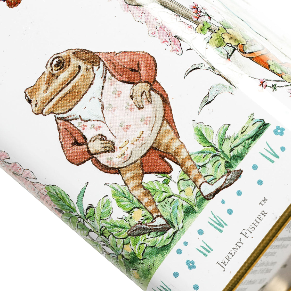New English Teas Peter Rabbit Tea Tin back design adds nostalgic display value.
