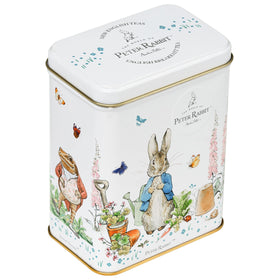 New English Teas Peter Rabbit Tea Tin with gold embossing highlights premium packaging.
