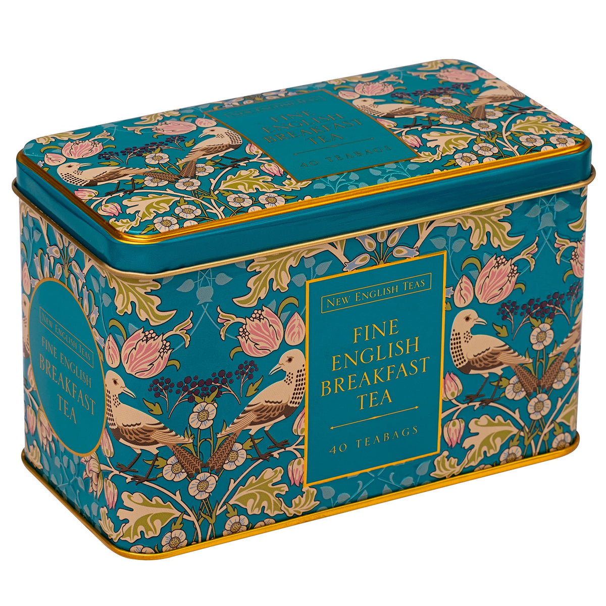 New English Teas Song Thrush Berries tin featuring birds for charming storage