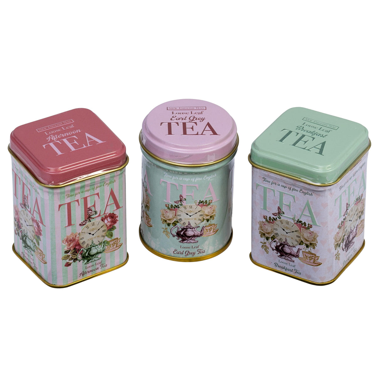 New English Teas Retro Time tin on kitchen shelf adds nostalgic decor