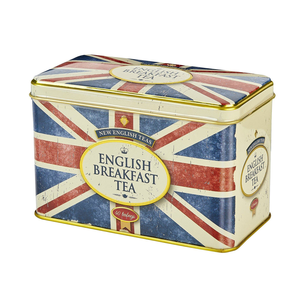 New English Teas tin lid open revealing teabags for quick tea moments