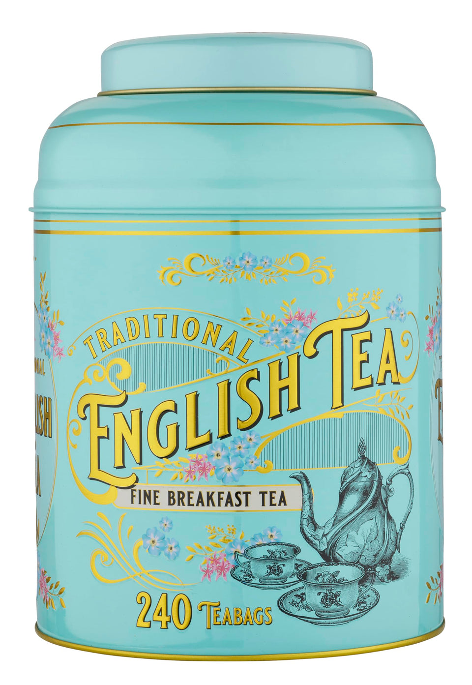 New English Teas Vintage Victorian tea tin front view for elegant display and storage