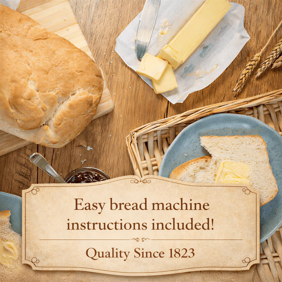 New Hope Mills Country White Bread Mix sliced loaf on plate for sandwiches.