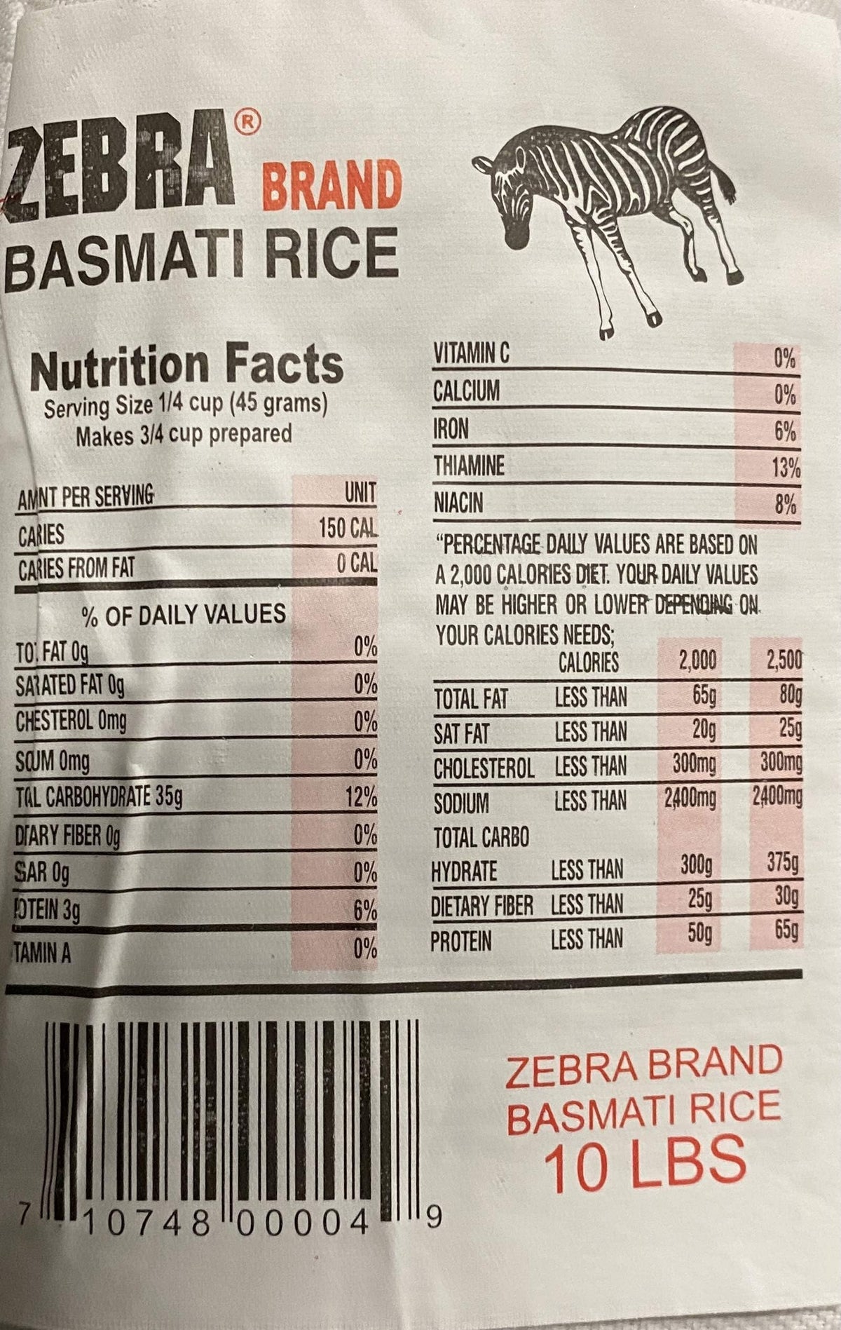 Zebra Basmati rice grains show slender kernels ideal for fluffy dishes.