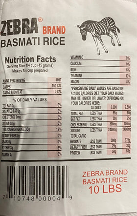 Zebra Basmati rice grains show slender kernels ideal for fluffy dishes.