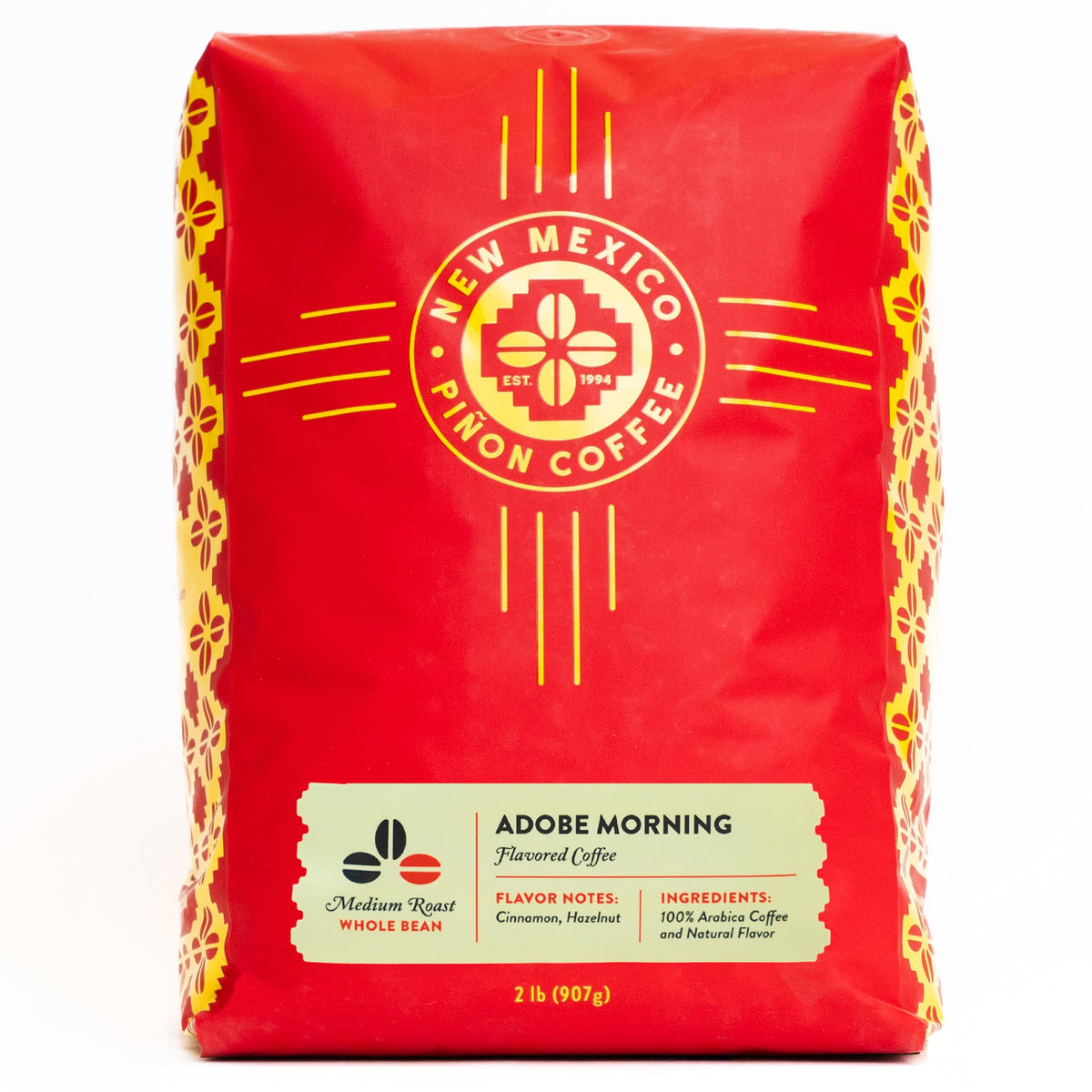 New Mexico Piñon Coffee Adobe Morning bag front, premium aroma.