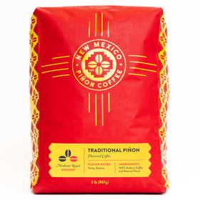 New Mexico Pinon Coffee bag front showcases authentic pinon flavor for a comforting morning ritual.