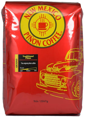 New Mexico Pinon Coffee bag front, 5 lb packaging ideal for home use.
