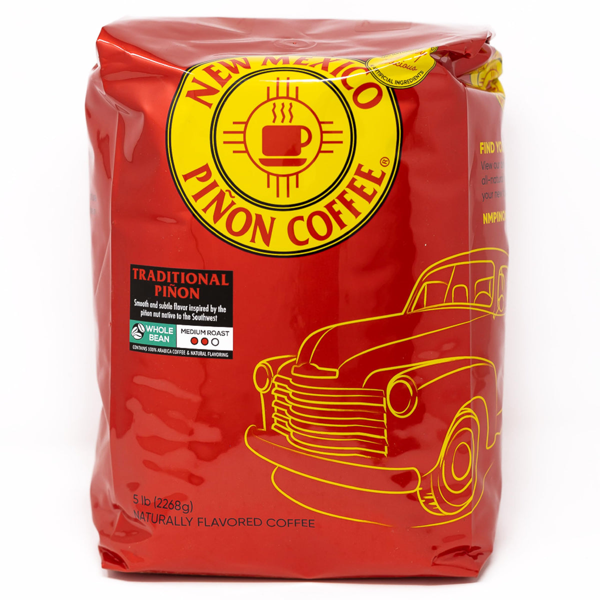 New Mexico Pinon Coffee bag front showing Traditional Pinon aroma for home brewing.