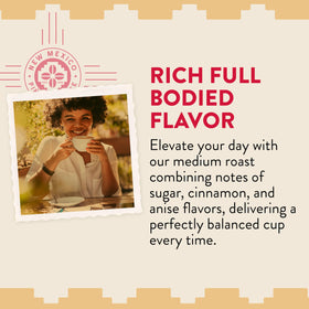 New Mexico Piñon Coffee biscochito cup steaming invites a comforting morning ritual.