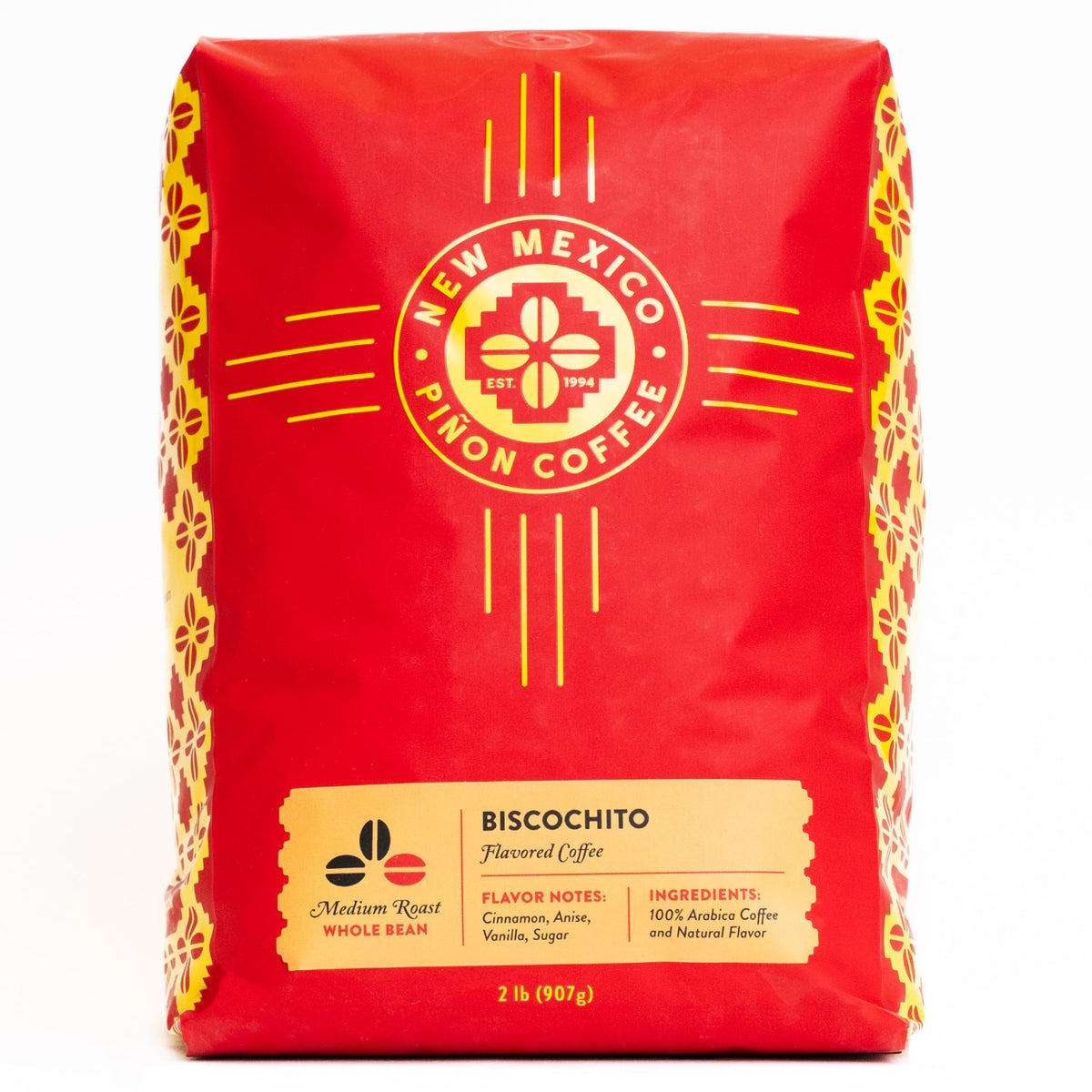New Mexico Piñon Coffee Biscochito whole bean 2 lb bag ready to brew