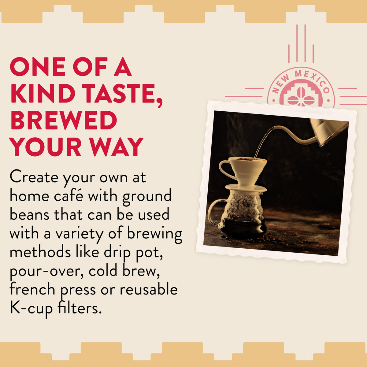 New Mexico Pinon Coffee brew close-up highlights nutty notes and smooth aroma for a cozy cup.