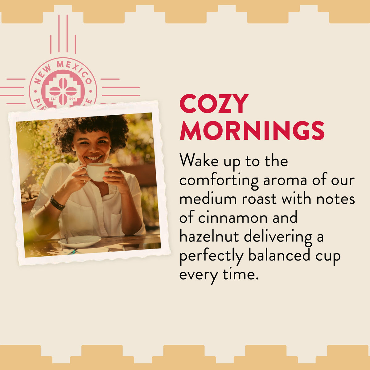 New Mexico Piñon Coffee high-altitude Arabica beans deliver smooth balance.