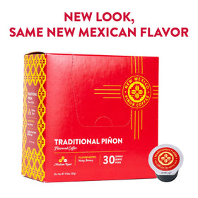 New Mexico Piñon Coffee pinon-hot-or-cold-brew pod suits hot cups or iced beverages.