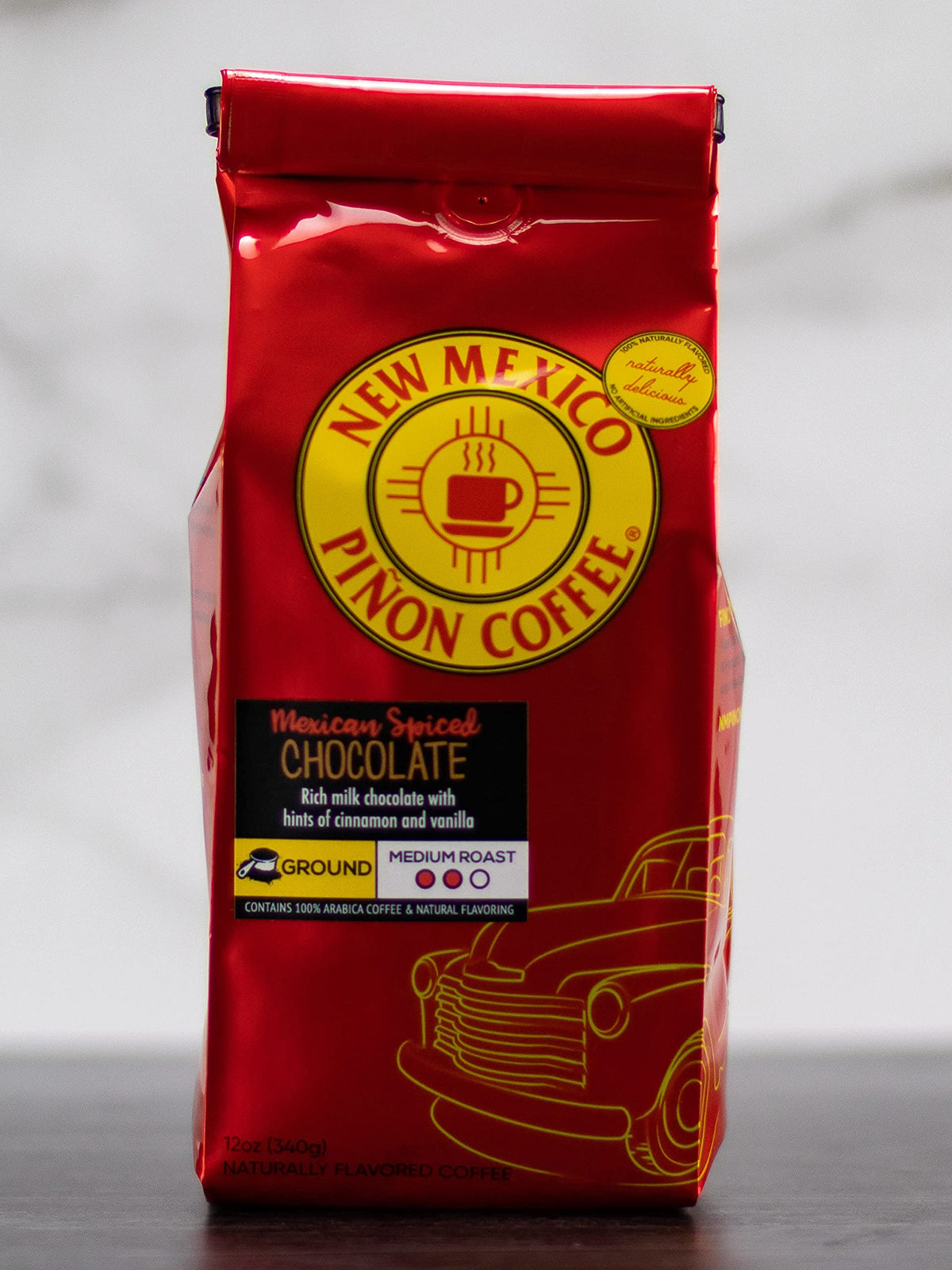 Steaming cup of New Mexico Piñon Coffee inviting a warm brew