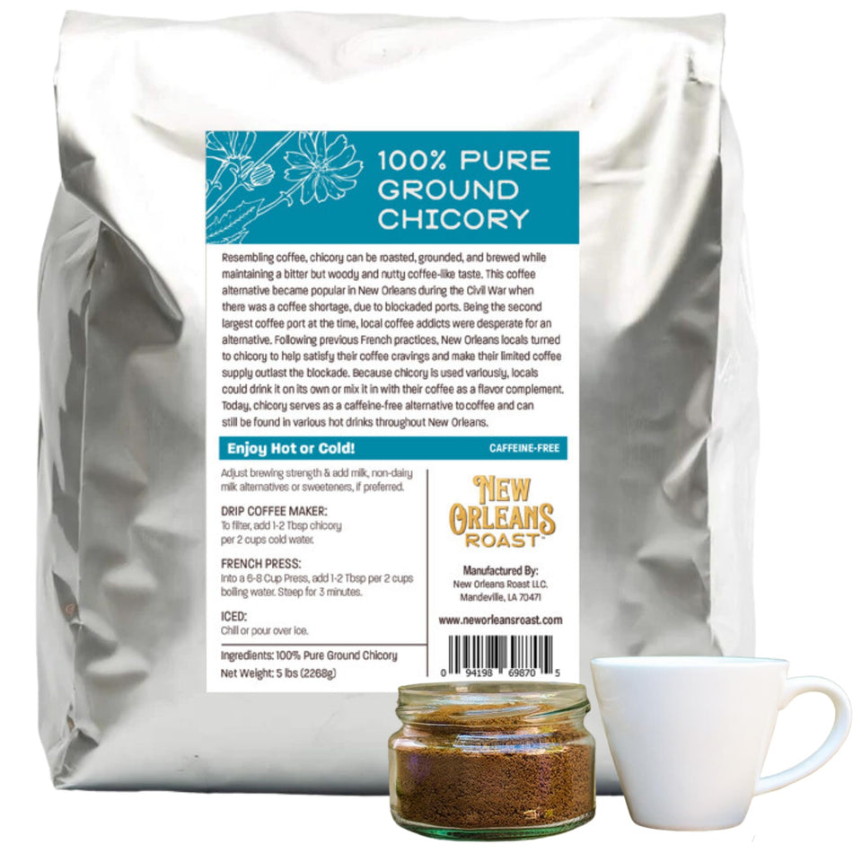 New Orleans Roast Pure French Chicory 5lb bag, ready for caffeine-free brewing.