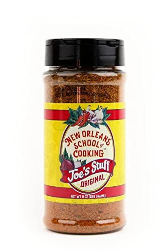 Joe's Stuff Original Blend seasoning jar close-up, ideal for enhancing gumbo and everyday cooking