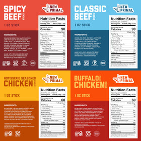 New Primal buffalo chicken jerky stick, bold flavor and portable protein