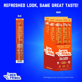 New Primal buffalo-chicken-stick, 9g protein per serving.