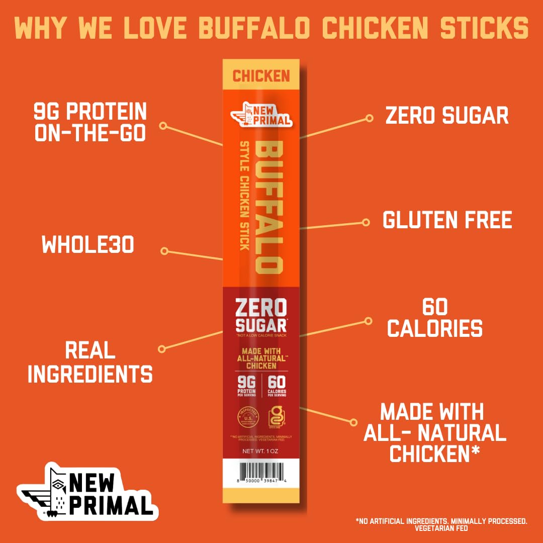 New Primal buffalo-chicken-stick, keto-friendly snack for busy days.