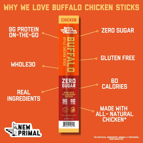 New Primal buffalo-chicken-stick, keto-friendly snack for busy days.