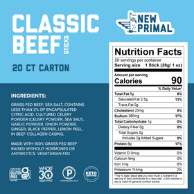 The New Primal grass-fed beef sticks spice rub close up highlights bold flavor.