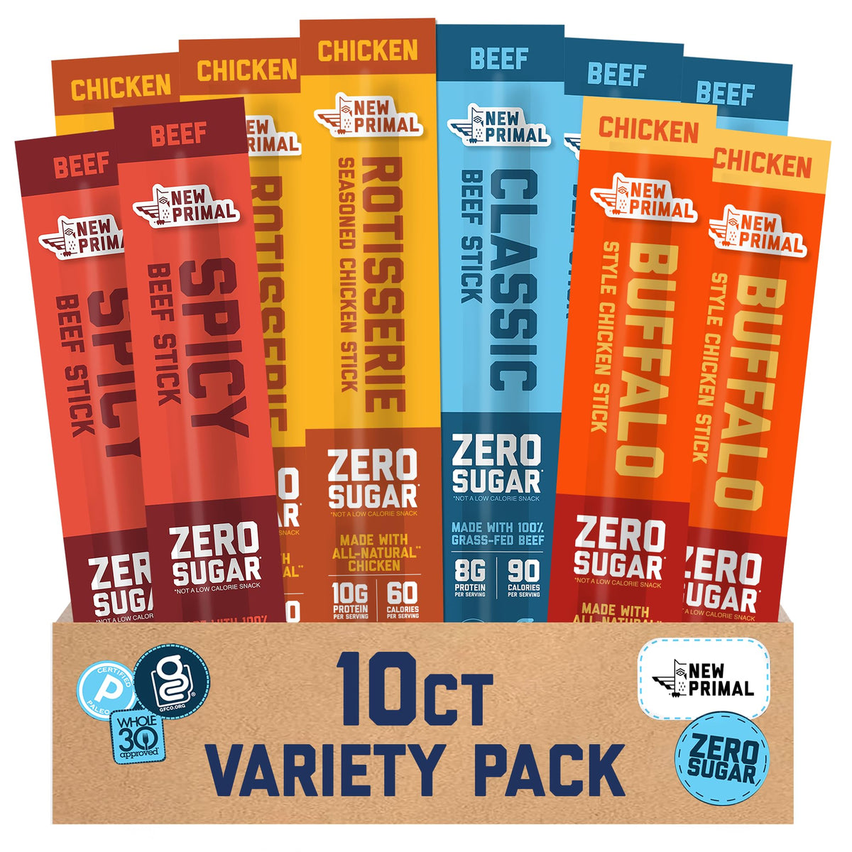 New Primal rotisserie chicken jerky stick, perfect on-the-go protein snack