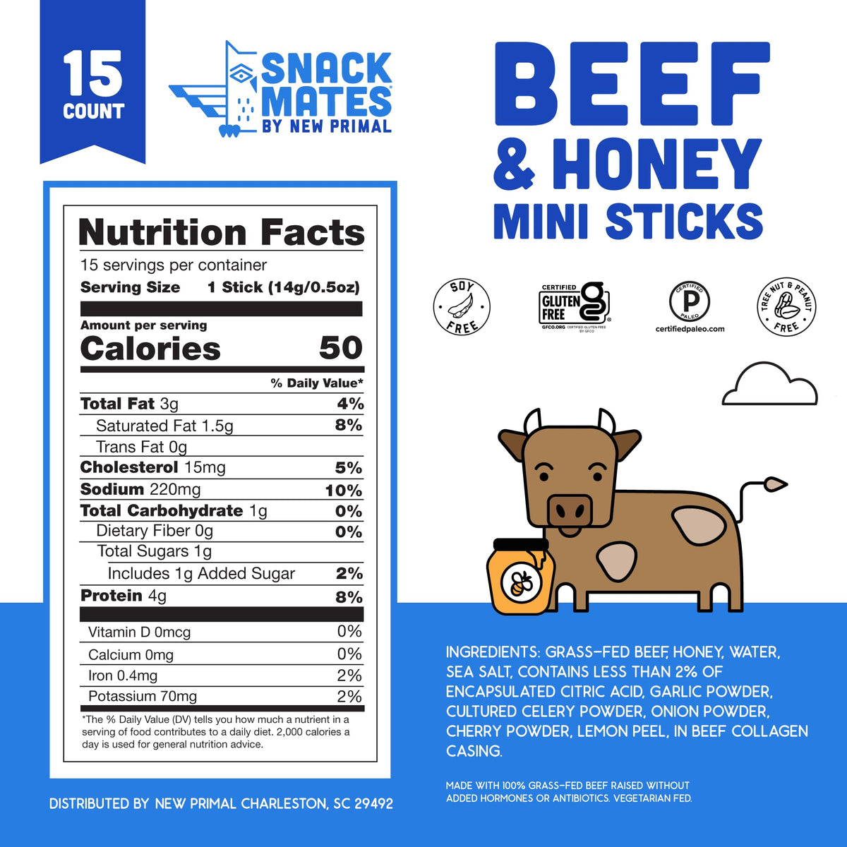 New Primal Beef & Honey Stick close-up showing tender, chewy texture.