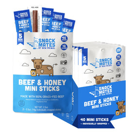 New Primal Snack Mates Beef & Honey Stick visible in kid-friendly packaging for easy lunchbox snacking