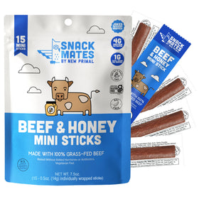 New Primal Snack Mates Beef & Honey Stick mini-pack, kid-friendly on-the-go protein.