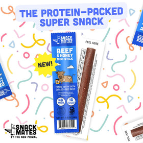 New Primal Beef & Honey Stick serving size, convenient for lunchboxes.