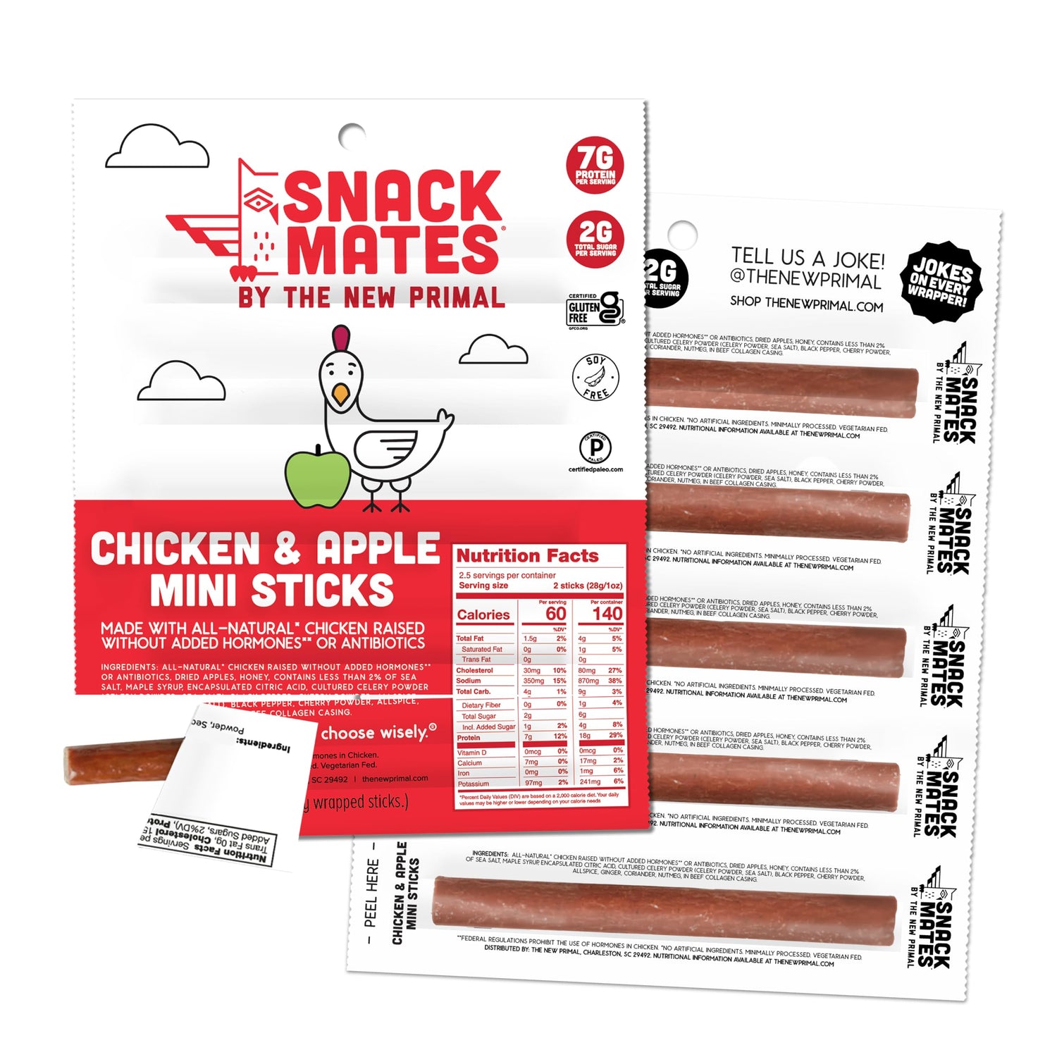 The New Primal Snack Mates Chicken & Apple Stick ready for lunchboxes, protein-packed for school lunches.