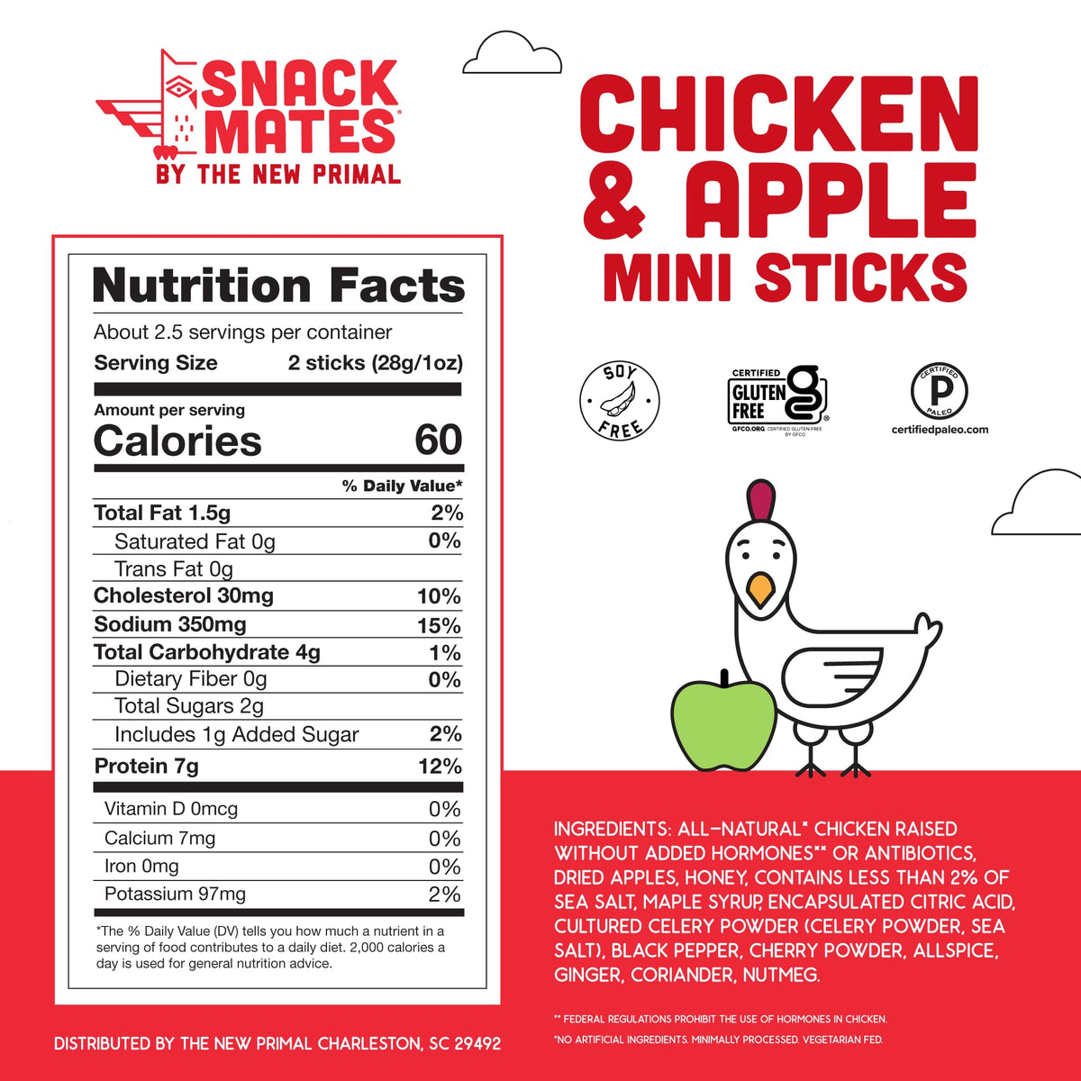 Close-up of the Chicken & Apple Stick with dried apple bits, ideal for on-the-go snacking.
