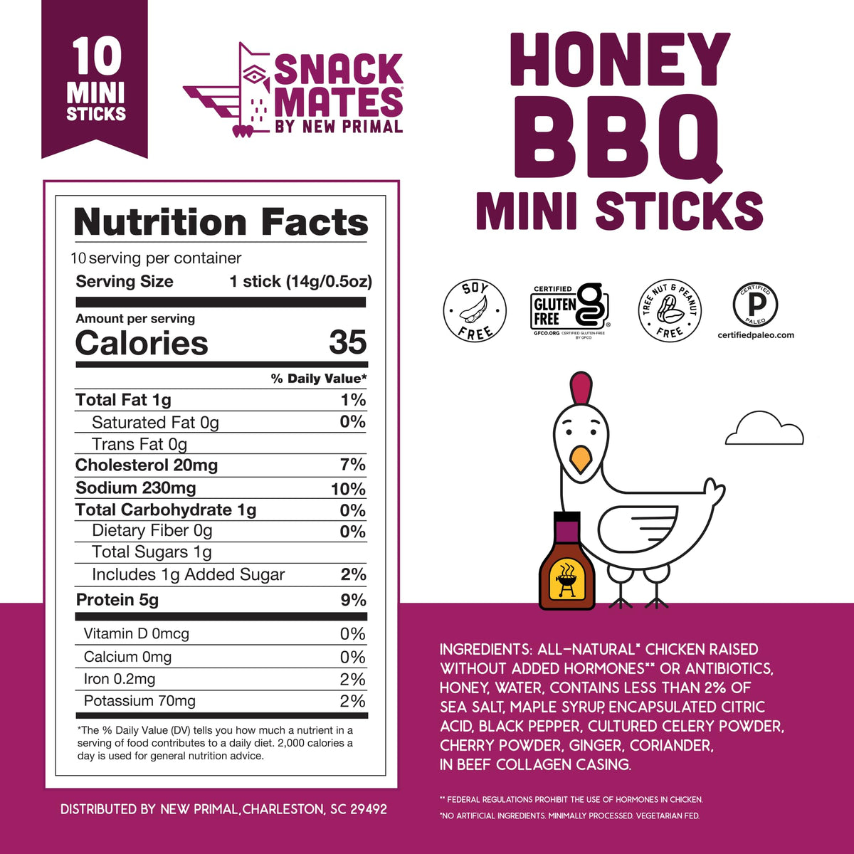 New Primal Honey BBQ Chicken Sticks closeup showcases portable protein for kids