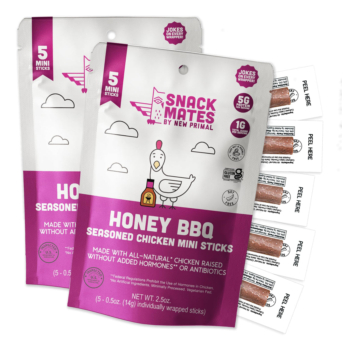The New Primal Snack Mates Honey BBQ Chicken Sticks pack ready for family snacking